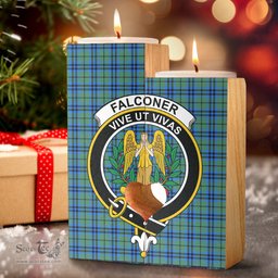 ScotsTee Shop Scottish Falconer Clan Crest Tartan Wooden Candle Holder