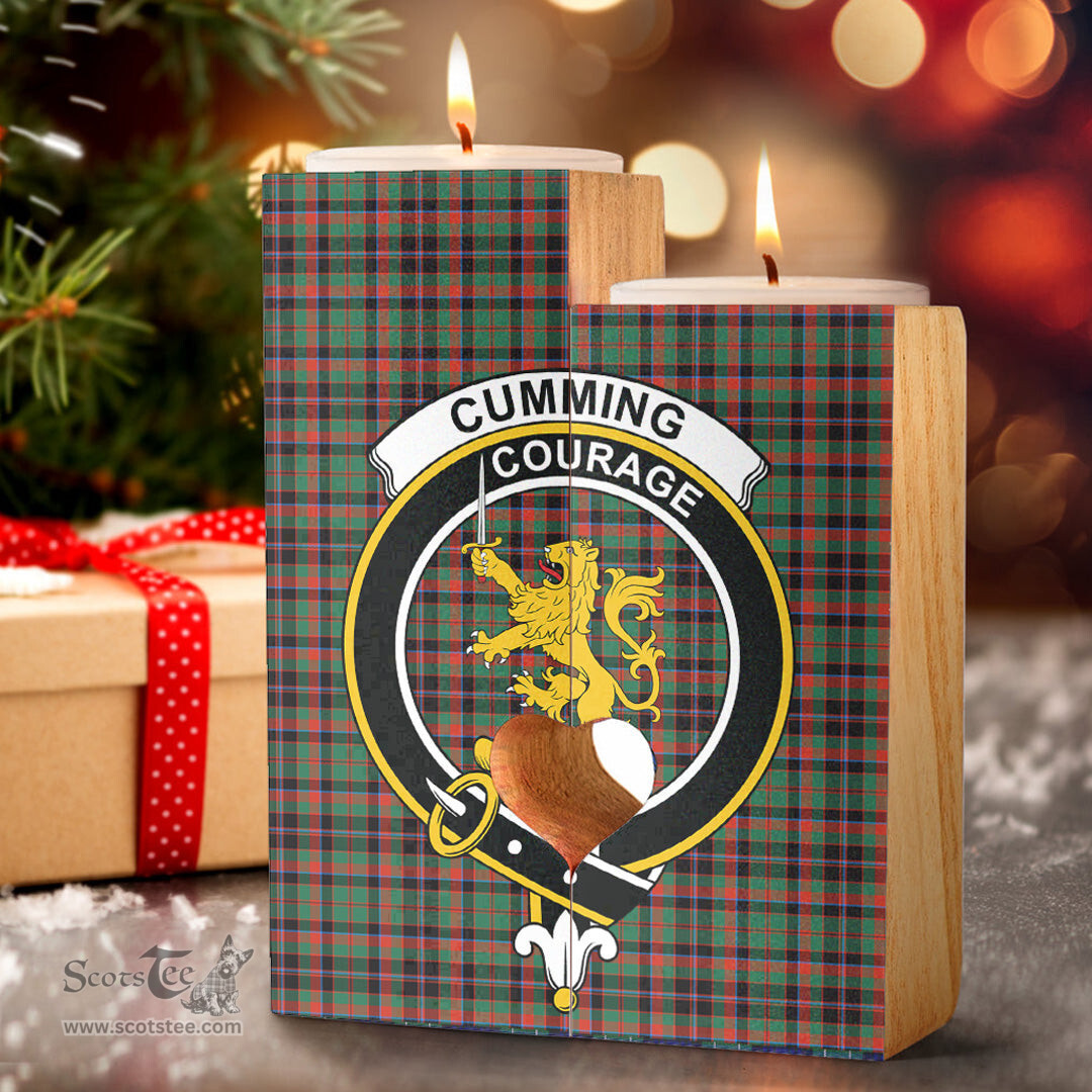 ScotsTee Shop Scottish Cumming Hunting Ancient Clan Crest Tartan Wooden Candle Holder