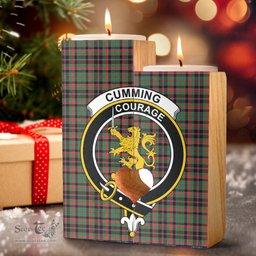 ScotsTee Shop Scottish Cumming Hunting Ancient Clan Crest Tartan Wooden Candle Holder
