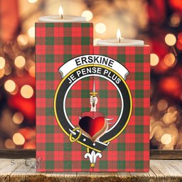 ScotsTee Shop Scottish Erskine Modern Clan Crest Tartan Wooden Candle Holder