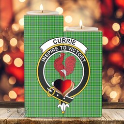 ScotsTee Shop Scottish Currie Clan Crest Tartan Wooden Candle Holder