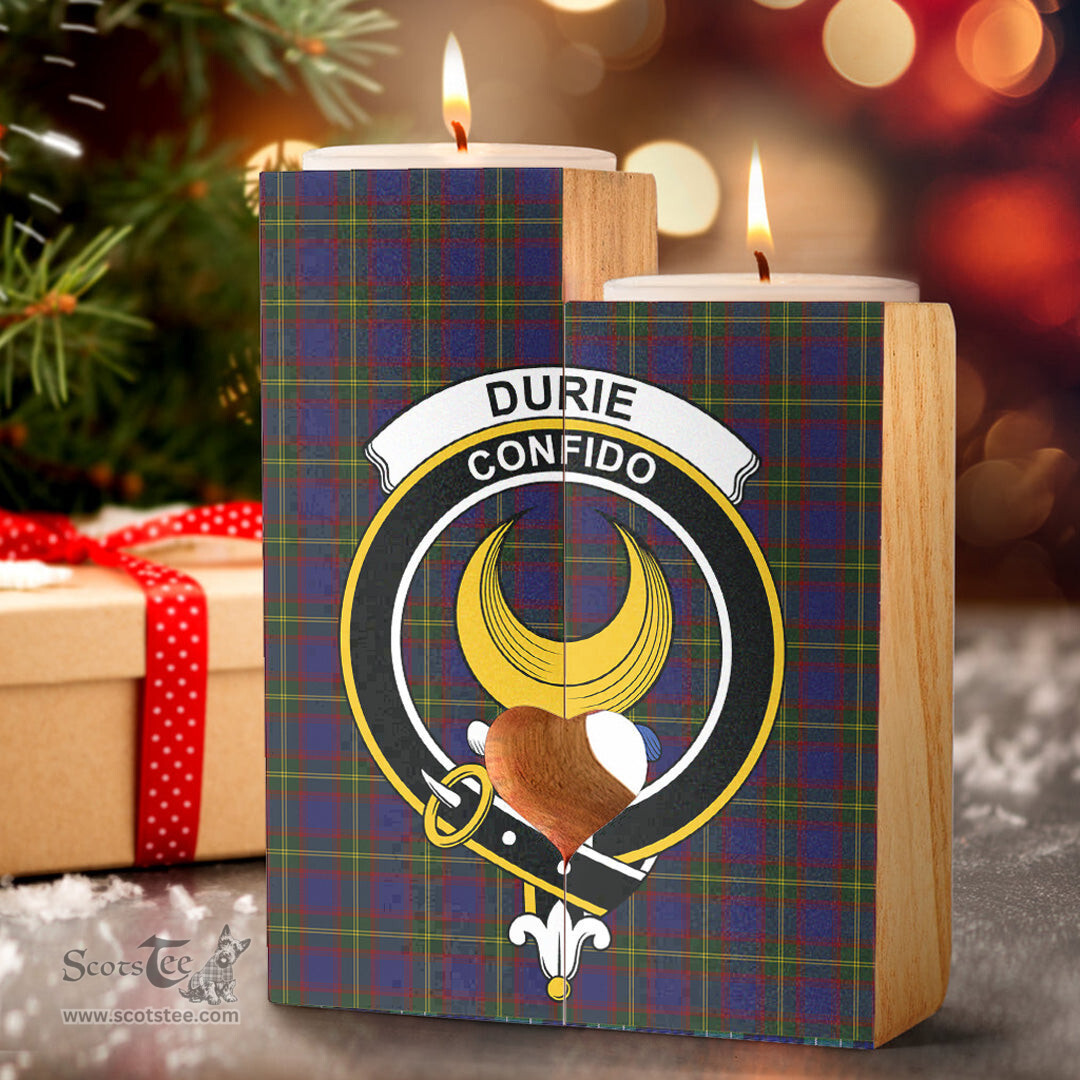 ScotsTee Shop Scottish Durie Clan Crest Tartan Wooden Candle Holder