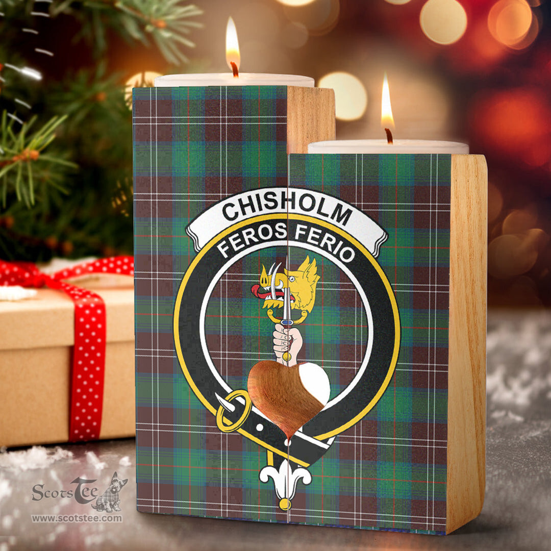 ScotsTee Shop Scottish Chisholm Hunting Ancient Clan Crest Tartan Wooden Candle Holder