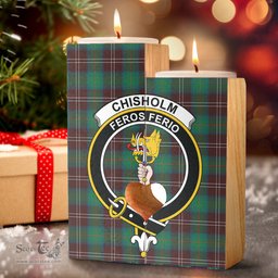 ScotsTee Shop Scottish Chisholm Hunting Ancient Clan Crest Tartan Wooden Candle Holder