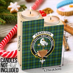 ScotsTee Shop Scottish Cranstoun Clan Crest Tartan Wooden Candle Holder
