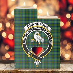 ScotsTee Shop Scottish Cranstoun Clan Crest Tartan Wooden Candle Holder