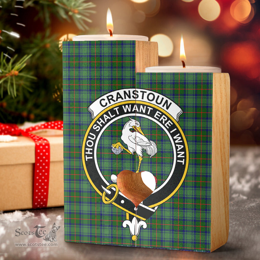 ScotsTee Shop Scottish Cranstoun Clan Crest Tartan Wooden Candle Holder