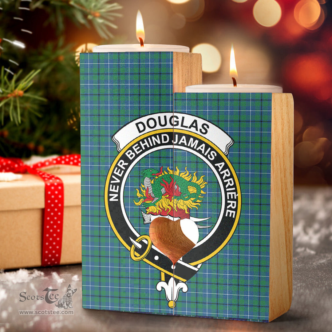 ScotsTee Shop Scottish Douglas Ancient Clan Crest Tartan Wooden Candle Holder