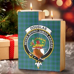 ScotsTee Shop Scottish Douglas Ancient Clan Crest Tartan Wooden Candle Holder