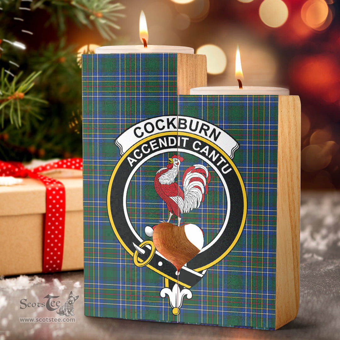 ScotsTee Shop Scottish Cockburn Ancient Clan Crest Tartan Wooden Candle Holder