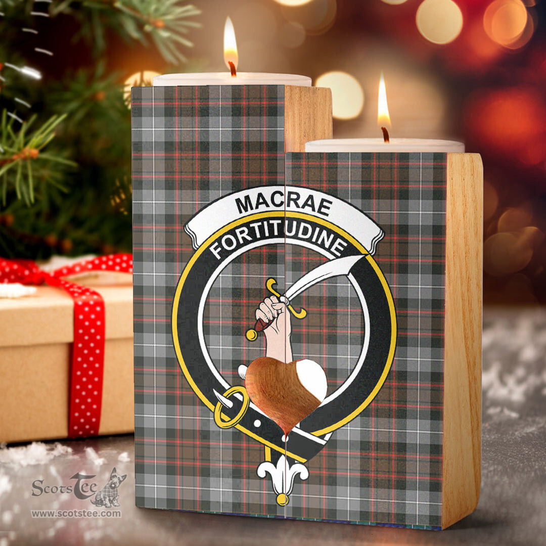 ScotsTee Shop Scottish MacRae Hunting Weathered Clan Crest Tartan Wooden Candle Holder