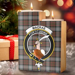 ScotsTee Shop Scottish MacRae Hunting Weathered Clan Crest Tartan Wooden Candle Holder