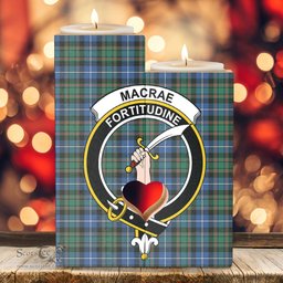 ScotsTee Shop Scottish MacRae Hunting Ancient Clan Crest Tartan Wooden Candle Holder