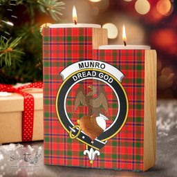 ScotsTee Shop Scottish Munro Modern Clan Crest Tartan Wooden Candle Holder