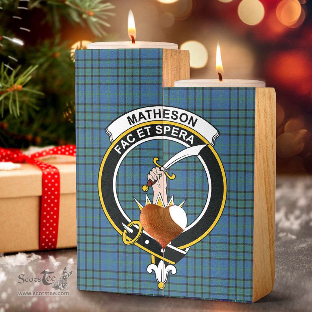 ScotsTee Shop Scottish Matheson Hunting Ancient Clan Crest Tartan Wooden Candle Holder