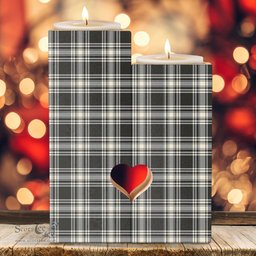 ScotsTee Shop Scottish Menzies Black White Ancient Clan Tartan Wooden Candle Holder