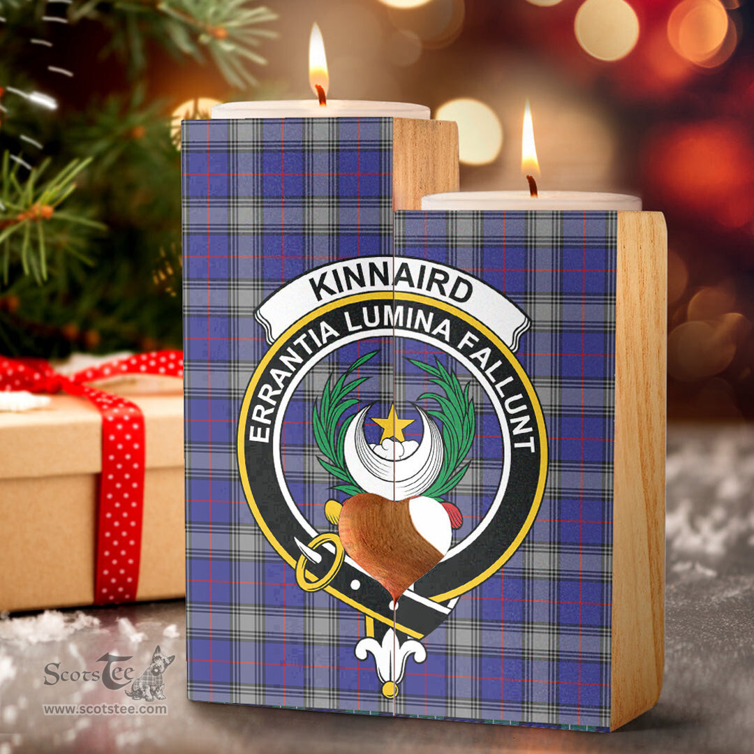 ScotsTee Shop Scottish Kinnaird Clan Crest Tartan Wooden Candle Holder