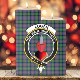 ScotsTee Shop Scottish Logan Ancient Clan Crest Tartan Wooden Candle Holder