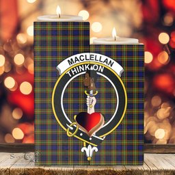 ScotsTee Shop Scottish MacLellan Modern Clan Crest Tartan Wooden Candle Holder