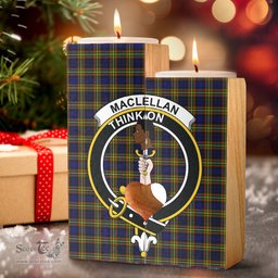 ScotsTee Shop Scottish MacLellan Modern Clan Crest Tartan Wooden Candle Holder
