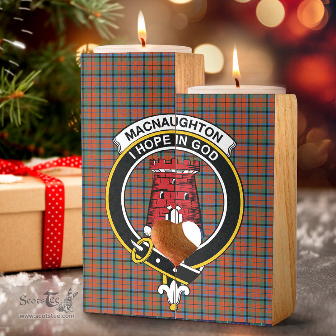 ScotsTee Shop Scottish MacNaughton Ancient Clan Crest Tartan Wooden Candle Holder