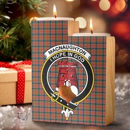 ScotsTee Shop Scottish MacNaughton Ancient Clan Crest Tartan Wooden Candle Holder