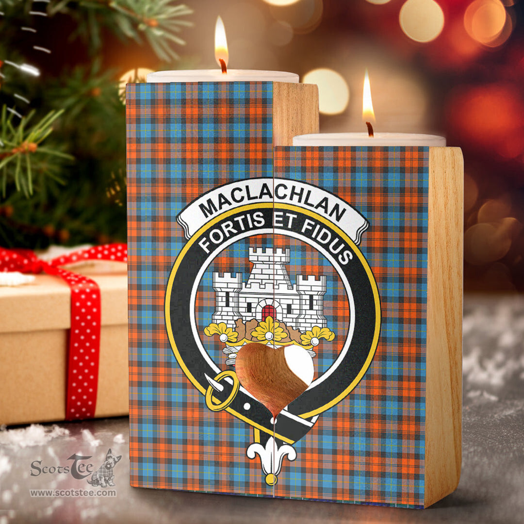 ScotsTee Shop Scottish MacLachlan Ancient Clan Crest Tartan Wooden Candle Holder