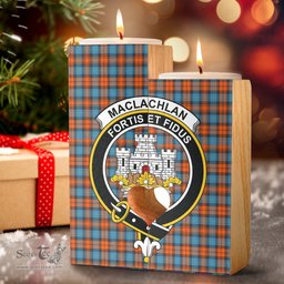 ScotsTee Shop Scottish MacLachlan Ancient Clan Crest Tartan Wooden Candle Holder
