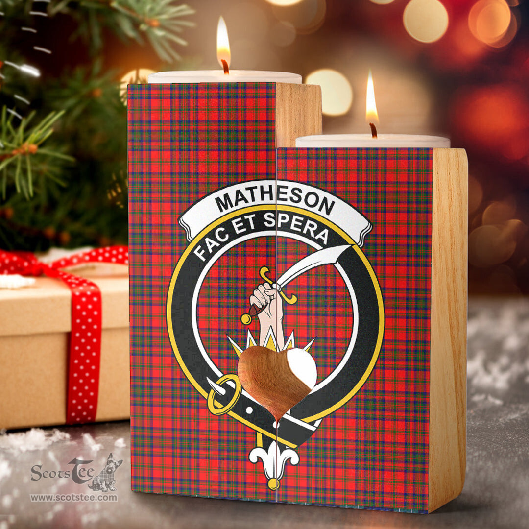 ScotsTee Shop Scottish Matheson Modern Clan Crest Tartan Wooden Candle Holder
