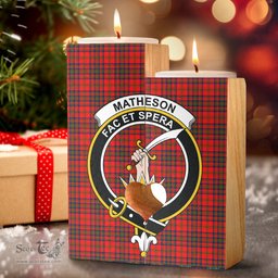 ScotsTee Shop Scottish Matheson Modern Clan Crest Tartan Wooden Candle Holder