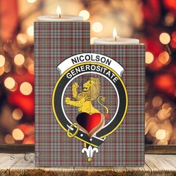 ScotsTee Shop Scottish Nicolson Hunting Weathered Clan Crest Tartan Wooden Candle Holder