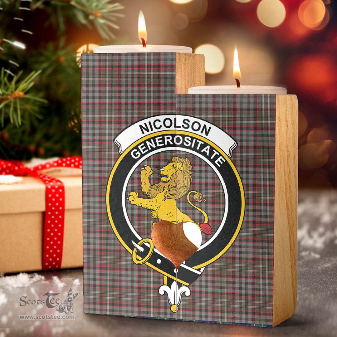 ScotsTee Shop Scottish Nicolson Hunting Weathered Clan Crest Tartan Wooden Candle Holder