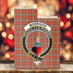 ScotsTee Shop Scottish Morrison Red Ancient Clan Crest Tartan Wooden Candle Holder