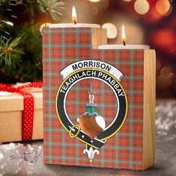 ScotsTee Shop Scottish Morrison Red Ancient Clan Crest Tartan Wooden Candle Holder