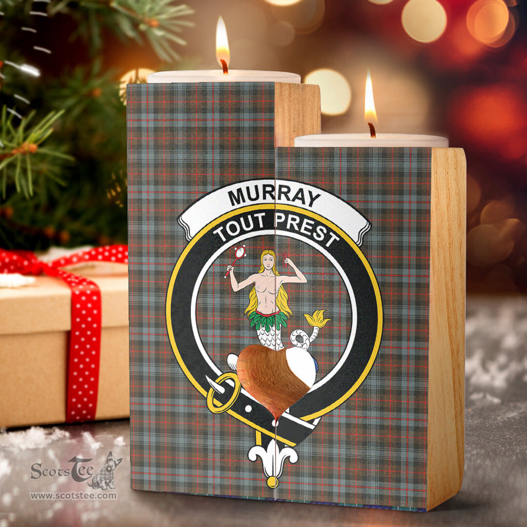 ScotsTee Shop Scottish Murray of Atholl Weathered Clan Crest Tartan Wooden Candle Holder