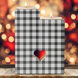 ScotsTee Shop Scottish MacFarlane Black White Ancient Clan Tartan Wooden Candle Holder