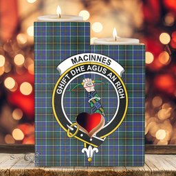 ScotsTee Shop Scottish MacInnes Modern Clan Crest Tartan Wooden Candle Holder