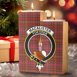 ScotsTee Shop Scottish MacAlister Modern Clan Crest Tartan Wooden Candle Holder