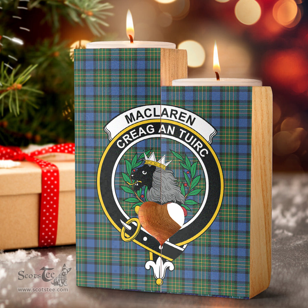 ScotsTee Shop Scottish MacLaren Ancient Clan Crest Tartan Wooden Candle Holder