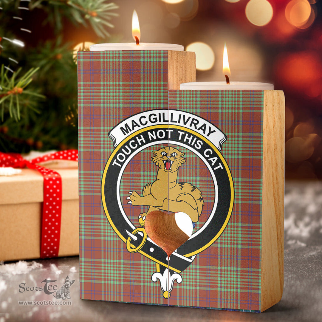 ScotsTee Shop Scottish MacGillivray Hunting Ancient Clan Crest Tartan Wooden Candle Holder