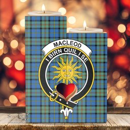 ScotsTee Shop Scottish MacLeod of Harris Ancient Clan Crest Tartan Wooden Candle Holder