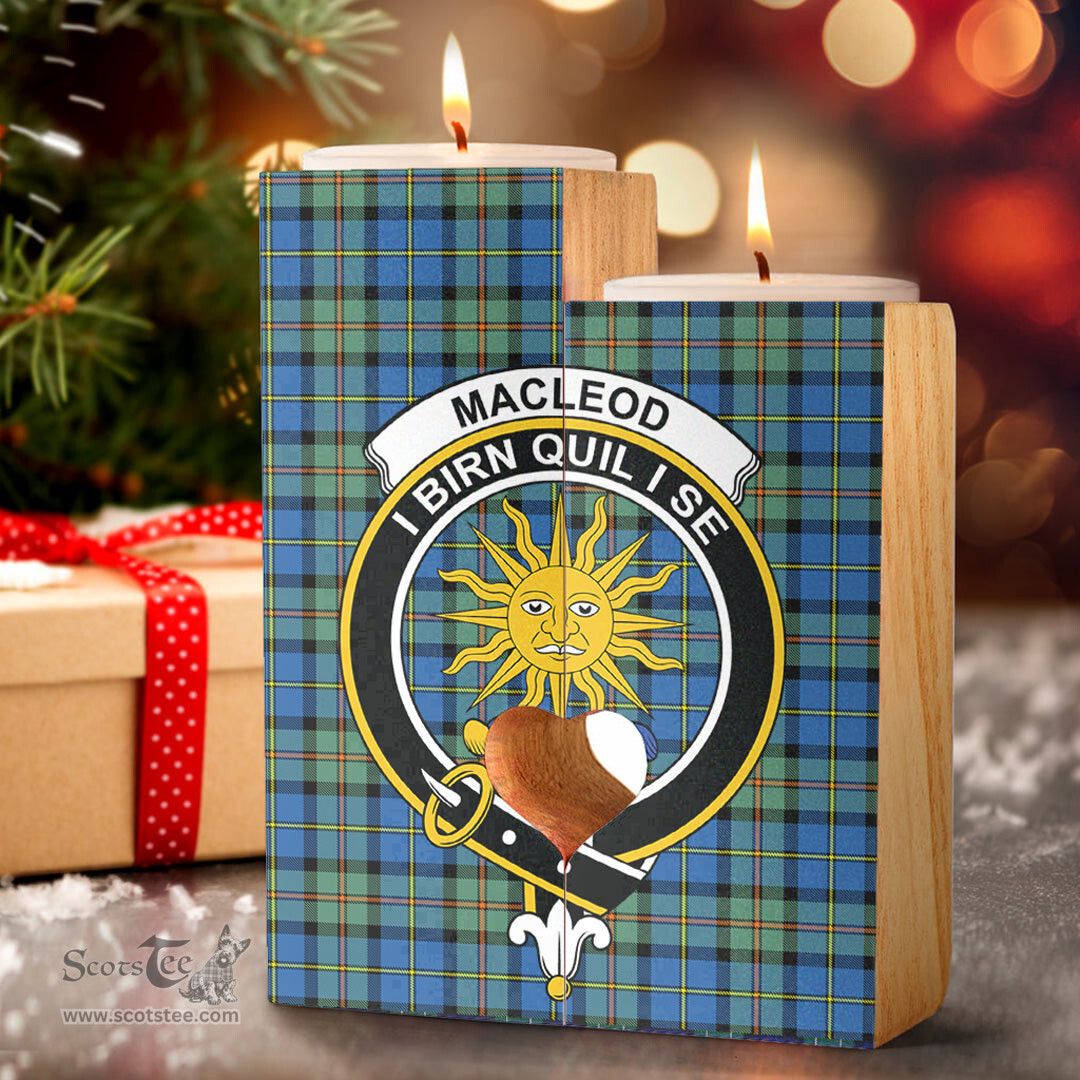ScotsTee Shop Scottish MacLeod of Harris Ancient Clan Crest Tartan Wooden Candle Holder