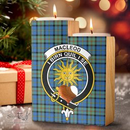 ScotsTee Shop Scottish MacLeod of Harris Ancient Clan Crest Tartan Wooden Candle Holder