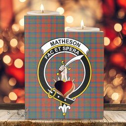 ScotsTee Shop Scottish Matheson Ancient Clan Crest Tartan Wooden Candle Holder