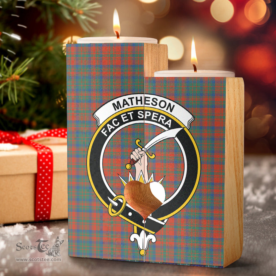 ScotsTee Shop Scottish Matheson Ancient Clan Crest Tartan Wooden Candle Holder