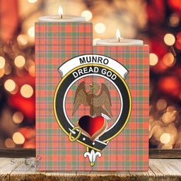 ScotsTee Shop Scottish Munro Ancient Clan Crest Tartan Wooden Candle Holder