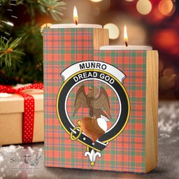 ScotsTee Shop Scottish Munro Ancient Clan Crest Tartan Wooden Candle Holder