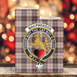 ScotsTee Shop Scottish MacPherson Hunting Ancient Clan Crest Tartan Wooden Candle Holder