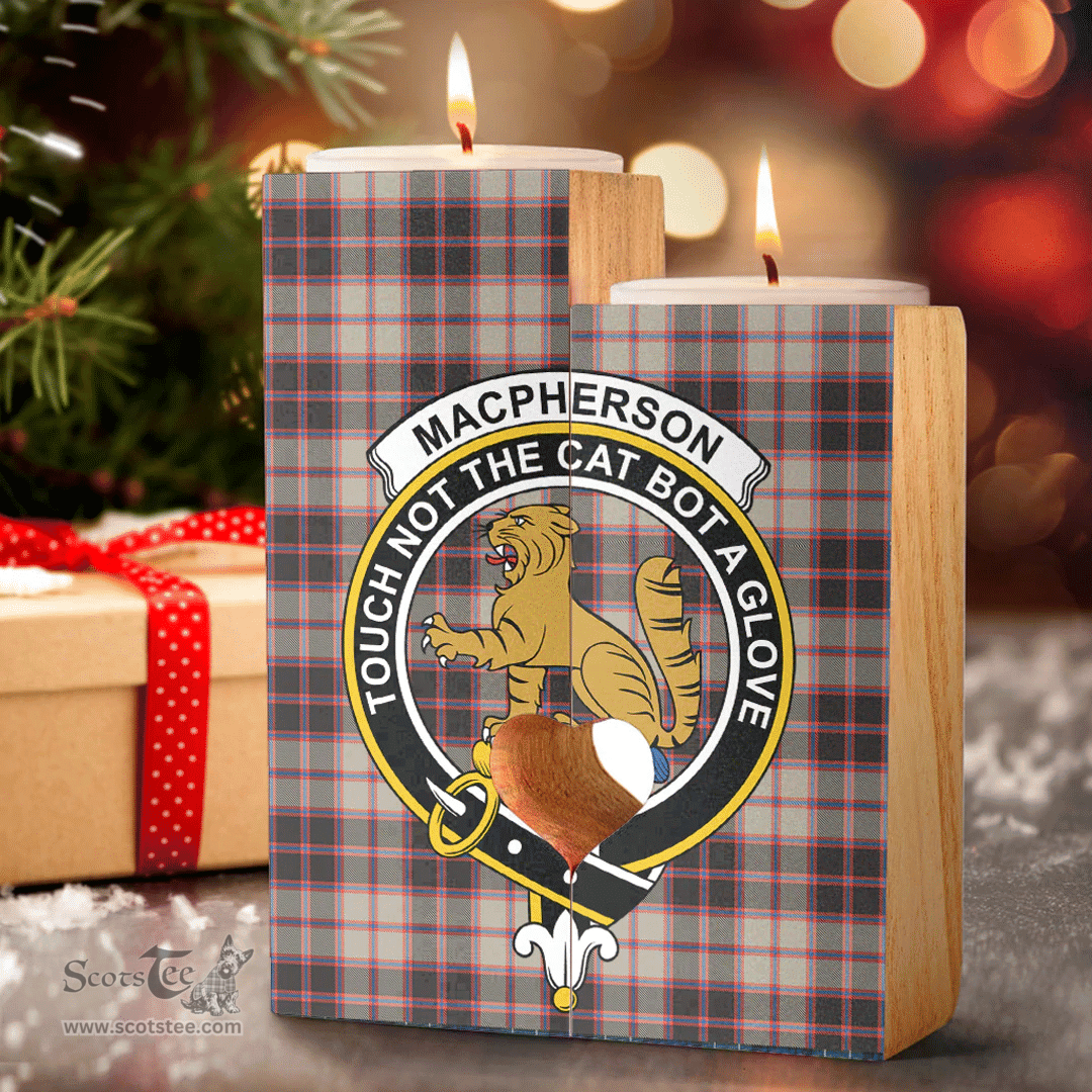 ScotsTee Shop Scottish MacPherson Hunting Ancient Clan Crest Tartan Wooden Candle Holder