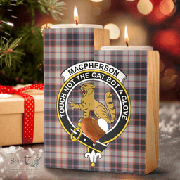 ScotsTee Shop Scottish MacPherson Hunting Ancient Clan Crest Tartan Wooden Candle Holder